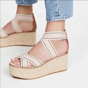 Tory Burch Womens 10 Fieda Espadrille Platform Sandals new leather canvas